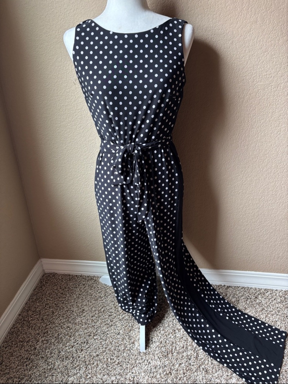 Chaps Black Polka Dot Sleeveless Wide-Leg Jumpsuit